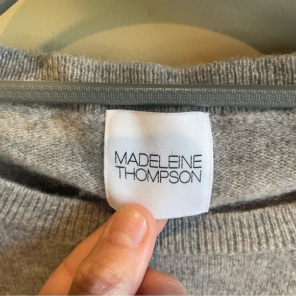 Madeleine Thompson Cashmere Sweater Womens Small Gray Ruffle Crew - Picture 2 of 4